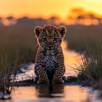 Sunset Leopard Cub Wildlife Photo