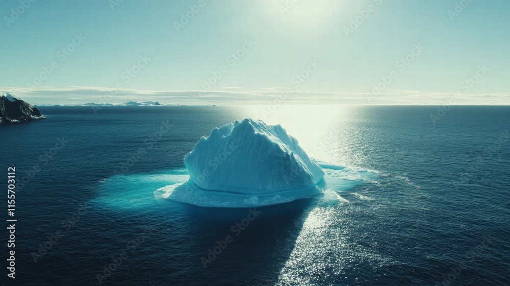Aufkleber melting iceberg floating in a vast blue ocean under the bright sunlight in a serene atmosphere. gene