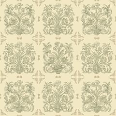 Elegant Floral Ornament Seamless Pattern Background, Toile de jouy Vintage Classic Damask Style