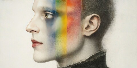 Portrait with Rainbow Face Paint on Side Profile