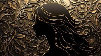 A silhouette of a woman against an ornate floral background, emphasizing elegance.