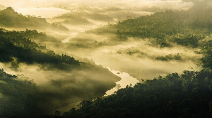 Obraz premium Misty River Valley Sunrise 