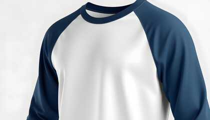 Raglan 3/4 Sleeve Shirt Mockup, close-up. isolated with white shades