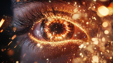 Eye. An eye consists of sparks and fire. Festive bright fireworks. Decorative element for celebrations and holidays. Vector illustration.