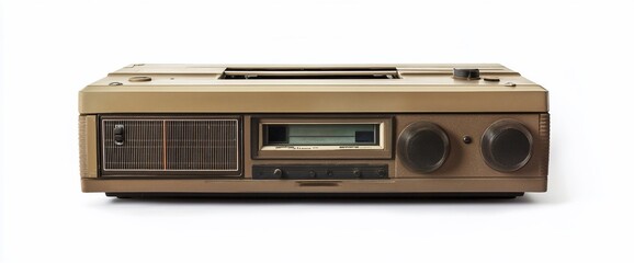 Obraz premium A vintage portable cassette player with radio functions in a brown color.