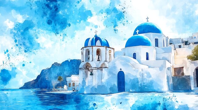 Churches and homes on the island of Santorini in Greece.