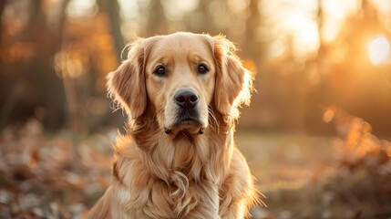 Golden Retriever in Autumn Light with Soft Background Bokeh