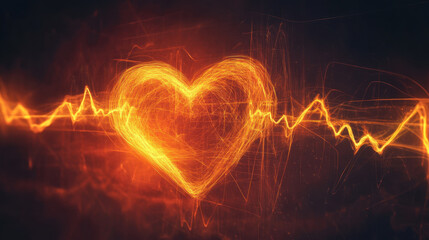 abstract representation of heart with glowing pulse line, symbolizing love and vitality. warm colors evoke emotions of passion and energy