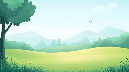Serene Landscape Featuring Rolling Hills and Lush Green Meadows