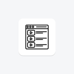 Video Content line icon , vector, pixel perfect, illustrator file