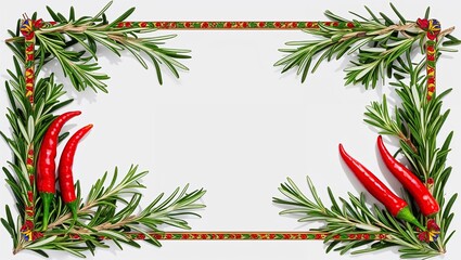 Mexican Frame Border with Fresh Green Organic Rosemary, Celebrating Nature and Traditional Design