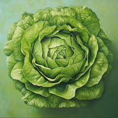 Obraz premium Close-up of a vibrant green lettuce, showcasing its fresh and crisp texture.