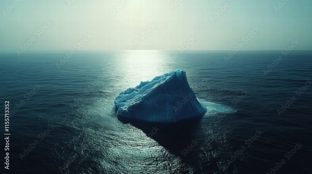 Aufkleber Melting iceberg floating in a vast blue ocean under a soft morning light. Generative AI
