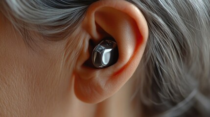 Senior woman using hearing aid