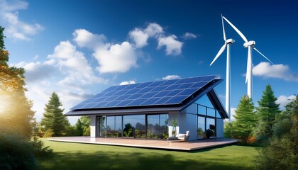 Obraz premium wind turbine and solar panel
