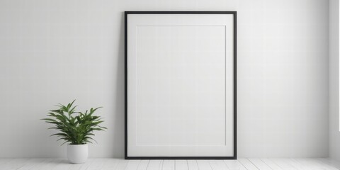 Simple Empty Frame Against a Minimalist White Wall with Plant