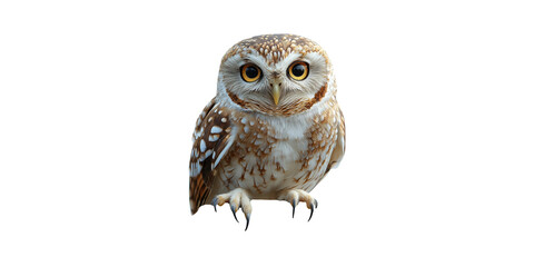 Close-Up of Brown and White Owl Isolated on Transparent Background