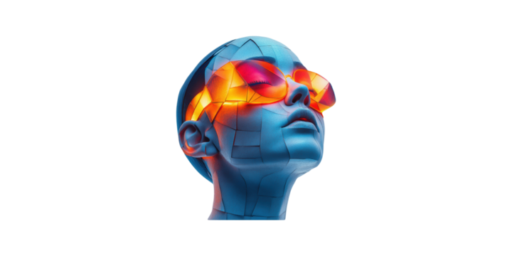 Blue Bust with Colorful Sunglasses Isolated on Transparent Background