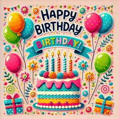 happy birthday card with balloons content created with generative AI software.