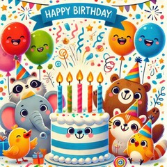 happy birthday card with balloons content created with generative AI software.