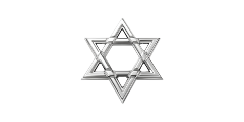 Star of David with Silver Metallic Finish Isolated on Transparent Background