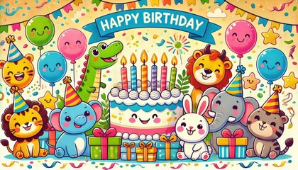 Fototapeta premium happy birthday card with balloons content created with generative AI software.
