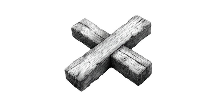Wooden Cross with Distressed Texture Isolated on Transparent Background