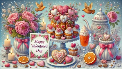 Fototapeta premium valentine day cupcakes content created with generative AI software.