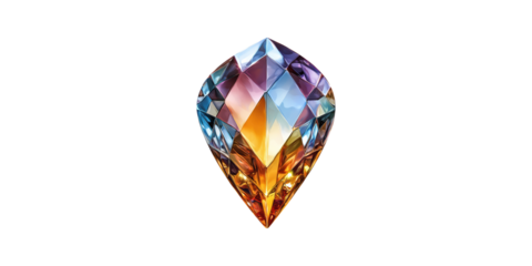 Colorful crystal gem with faceted surface isolated on transparent background