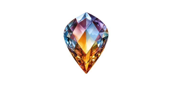 Colorful crystal gem with faceted surface isolated on transparent background