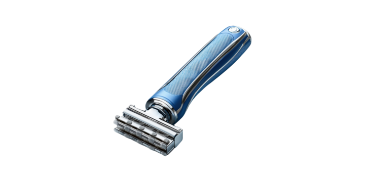 Blue razor with multiple blades isolated on transparent background