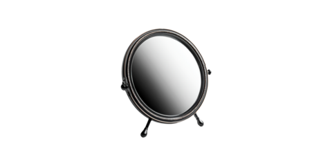 Oval black table mirror with stand isolated on transparent background