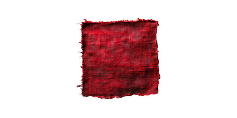 Red frayed fabric patch isolated on transparent background