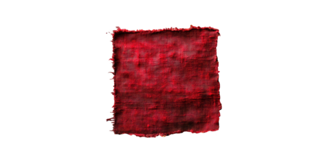 Red frayed fabric patch isolated on transparent background
