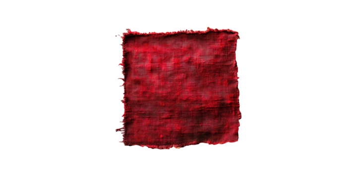 Red frayed fabric patch isolated on transparent background