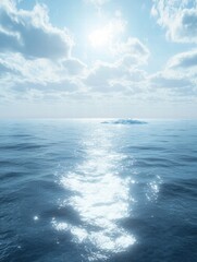 Obraz premium Melting iceberg floats serenely in a vast blue ocean under a bright sky. Generative AI