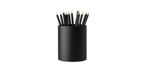 Black Pen Holder With Pens 3D Isolated on Transparent Background