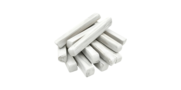 White Chalk Sticks 3D Isolated on Transparent Background