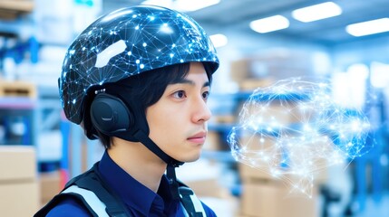 High-Tech Warehouse with Digital World Map