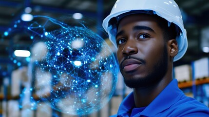 Warehouse Worker Analyzing Digital Connections