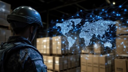 Worker in Warehouse with Logistics Data