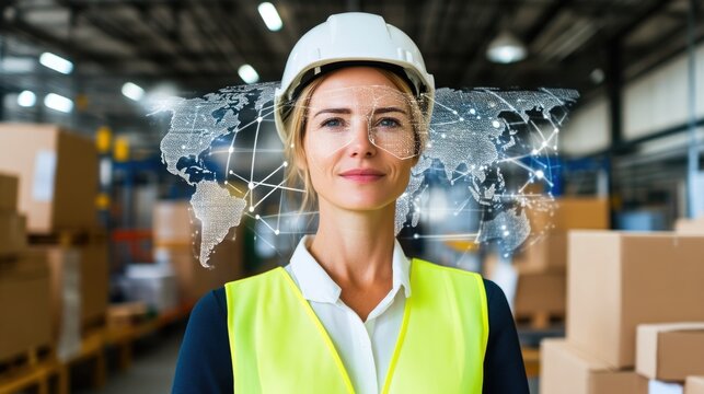 High-Tech Warehouse with Digital Logistics Map