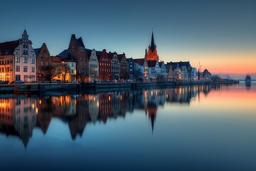 Obraz premium Old town of Gdansk at sunset, Poland. Long exposure.