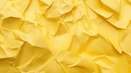 top view on yellow color crumpled paper, texture background  