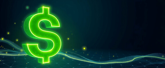 Digital USD Money icon, Line and Triangle with a Network of Points ,USD Money icon of Lines and Triangles, Geometric USD Money icon, Lines, Triangles, copy space