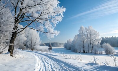 Obraz premium snow covered trees, winter wonderland background 