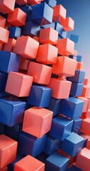 Obraz premium A bunch of red and blue cubes stacked together.