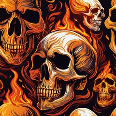 vector illustration of a skull with fire