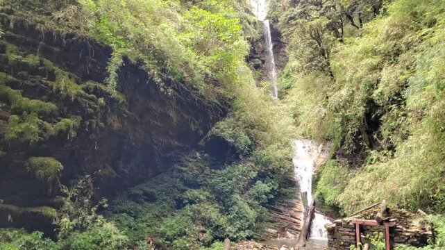 Huge waterfall in Annapurna Nepal