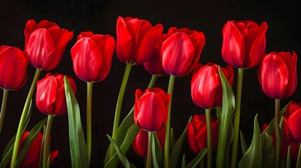 Obraz premium Vibrant Red Tulips against a Dark Background for Floral Decoration